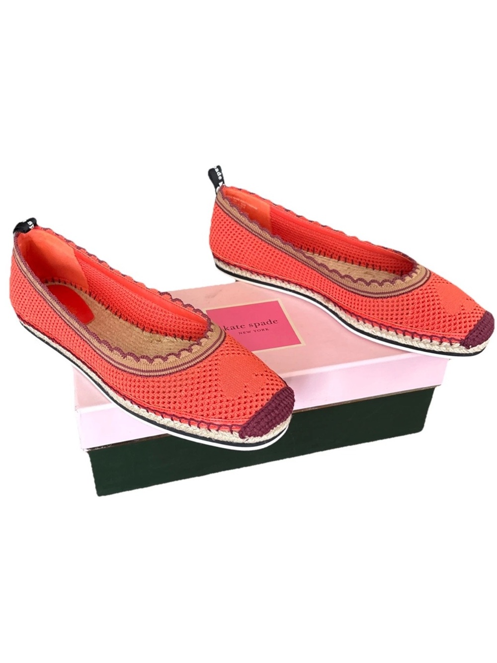 Kate Spade Knottingham Slip-On Knit Espadrille Ballet Flats Orange Pink NIB 10B